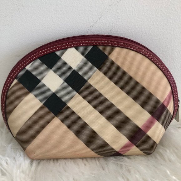 AUTH BURBERRY NOVA CHECK POUCH COSMETIC ROUND BAG - Picture 1 of 10